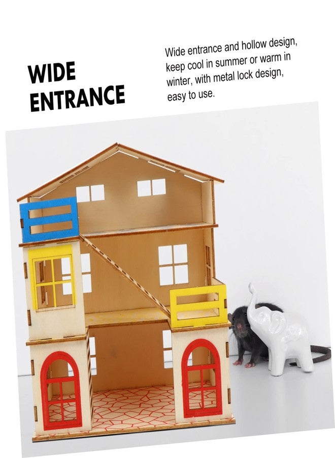BCOATH Pet Villa Multi-Layer Hamster House with Ladder Natural Wooden Sleeping Nest Climbing Toy Small Animal Habitat Fun Activity Space - Image 5